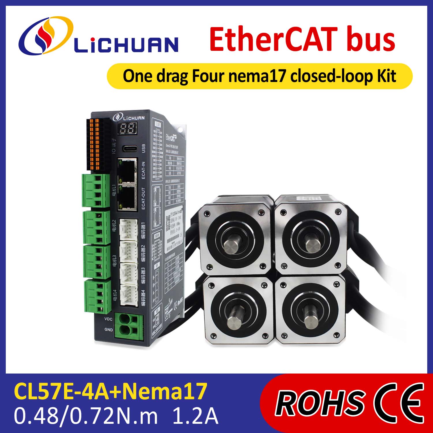 EtherCAT 2Phase Nema17 4-Axis DC مجموعة أدوات تشغيل محرك متدرج ذو حلقة مغلقة