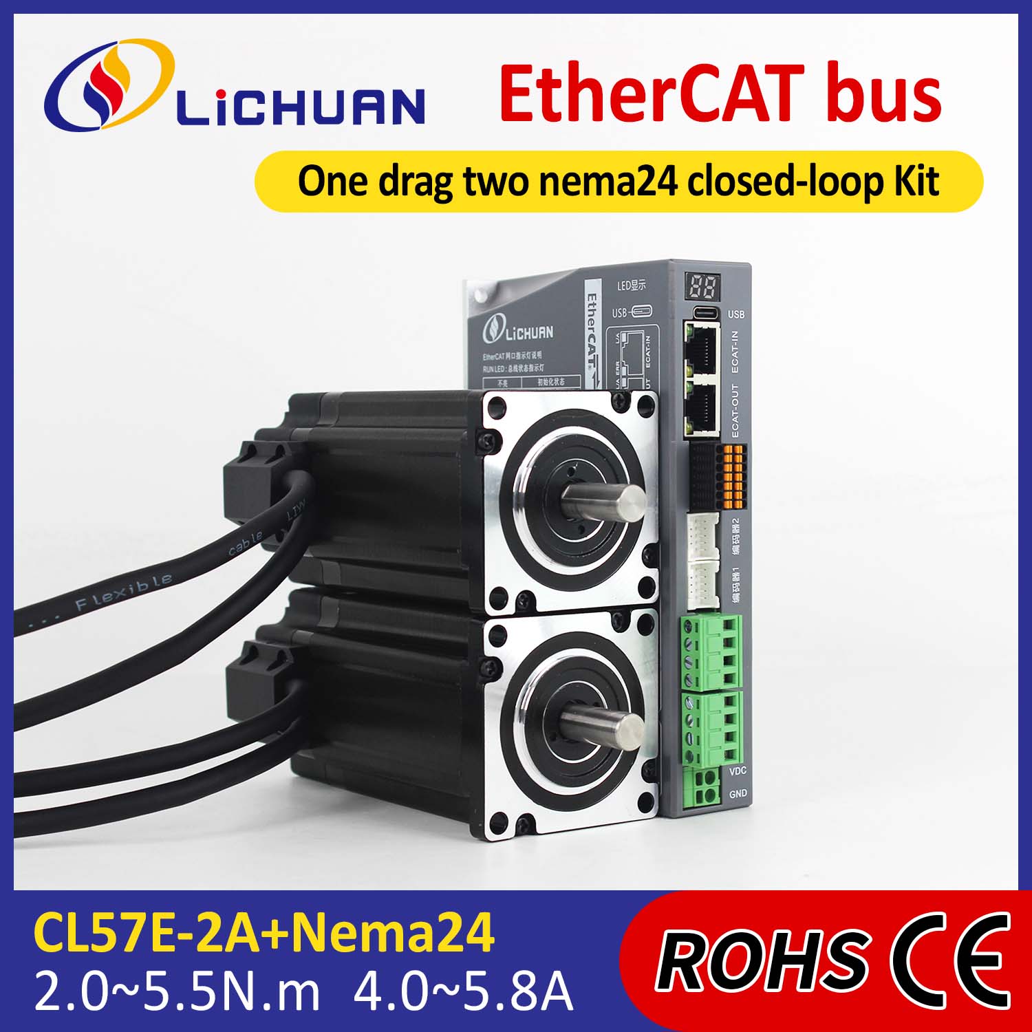 EtherCAT 2Phase Nema24 2-Axis DC مجموعة أدوات تشغيل محرك متدرج ذو حلقة مغلقة