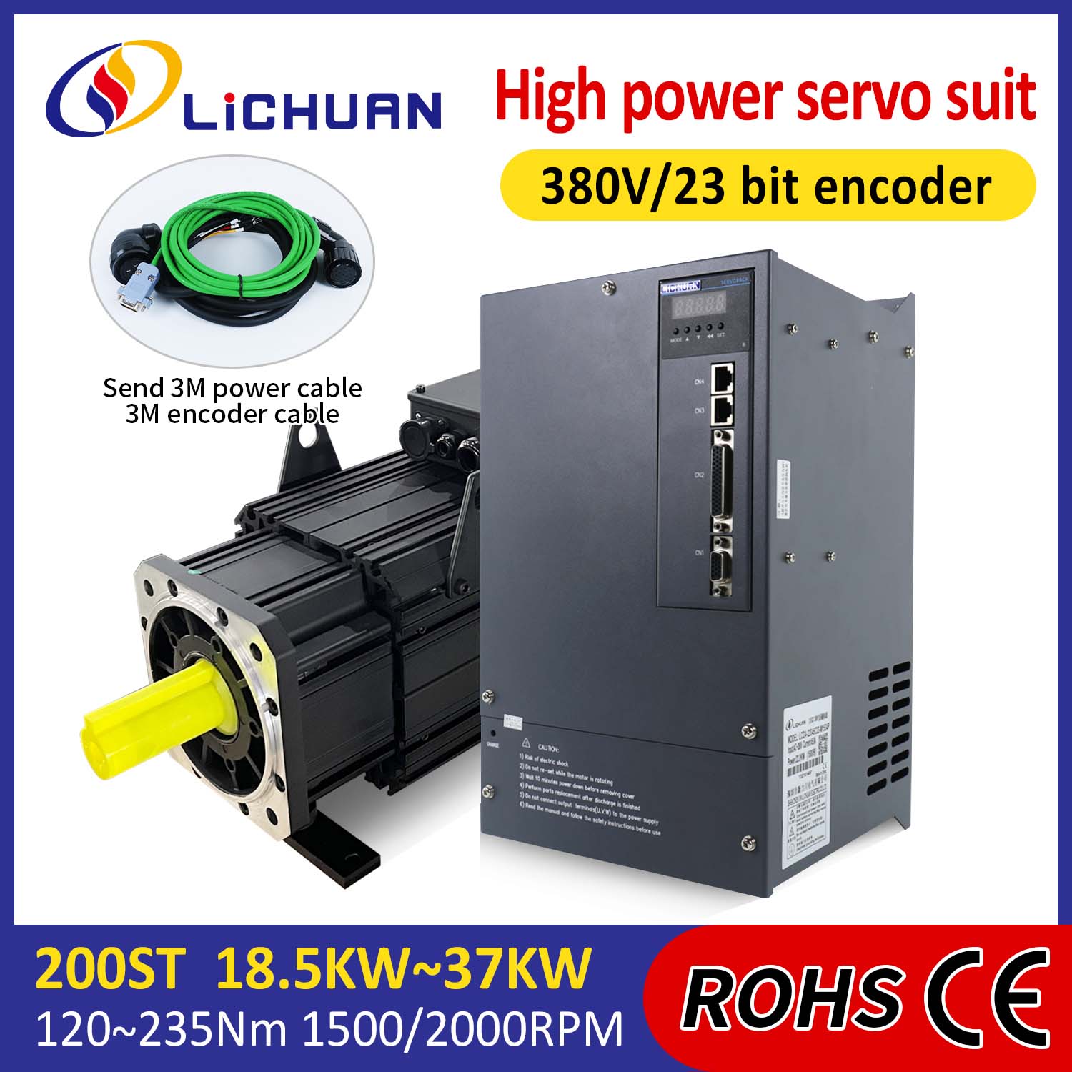 Lichuan AC Servo Motor Drivers Kit قوة عالية 140N.m 22KW AC380V 44.7A 1500/2000RPM IP65